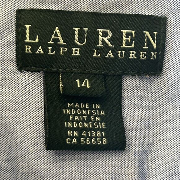 RALPH LAUREN Blue Chambray Button Up Shirt Crescent Logo Youth 14 Preppy Boys - Picture 3 of 7